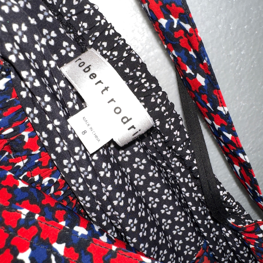 ROBERT RODRIGUEZ $395 Sz 8 Red Navy HALTER MIDI DRESS Floral High End WOMENS 8 - Picture 9 of 13